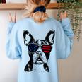 Boston Terrier Dog 4th July America USA Flag Men Women Kids Women's Sweatshirt Back Print Light Blue