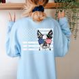 Boston Terrier Dog 4th Of July US American Flag Patriotic Women's Sweatshirt Back Print Light Blue