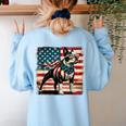 Boston Terrier Dog 4th Of July USA American Flag Patriotic Women's Sweatshirt Back Print Light Blue