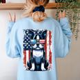 Boston Terrier Dog American USA US Flag Pets Vintage Outfit Women's Sweatshirt Back Print Light Blue