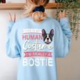 Boston Terrier Dog Bostie Halloween Costume Dog For Kids Women's Sweatshirt Back Print Light Blue