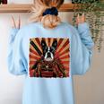 Boston Terrier Dog Japanese Art Samurai Ukiyo-e Women's Sweatshirt Back Print Light Blue