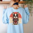 Boston Terrier Dog Japanese Style Samurai Dogs Women's Sweatshirt Back Print Light Blue