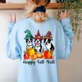Boston Terrier Dog Lover Fall Ya'Ll Halloween Costume Men Women Women's Sweatshirt Back Print Light Blue