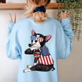 Boston Terrier Dog Merica 4th Of July Usa American Flag Men Women's Sweatshirt Back Print Light Blue