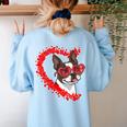 Boston Terrier Dog Mom Dad Valentine’s Day Pet Lover For Men Women Kids Women's Sweatshirt Back Print Light Blue