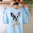 Boston Terrier Dog Motif Pet Art Boston Terrier Men Women Kids Women's Sweatshirt Back Print Light Blue