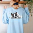 Boston Terrier Dog Official Sleeping Men Women Girls Kids Women's Sweatshirt Back Print Light Blue