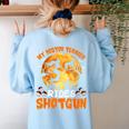My Boston Terrier Dog Rides Shotgun Witch Halloween Men Women Women's Sweatshirt Back Print Light Blue