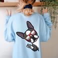 Boston Terrier Dog From Side Boston Bull Women's Sweatshirt Back Print Light Blue