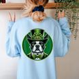 Boston Terrier Dog St Patricks Day Irish Pet Lover Men Women Kids Women's Sweatshirt Back Print Light Blue