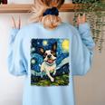 Boston Terrier Dog Starry Night Painting Women's Sweatshirt Back Print Light Blue