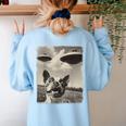 Boston Terrier Dog UFO Alien Extraterrestrial Selfie Women's Sweatshirt Back Print Light Blue
