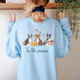 Boston Terrier Fall Pumpkin Tis The Season Autumn Women Women's Sweatshirt Back Print Light Blue