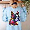 Boston Terrier Floral Vintage Dog Mom Distressed Men Women Kids Women's Sweatshirt Back Print Light Blue