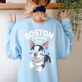 Boston Terrier Girl Cute Cartoon For Dog Owners Pet Terrier Women's Sweatshirt Back Print Light Blue