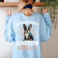 Boston Terrier Groovy World's Best Boston Mom Women's Sweatshirt Back Print Light Blue