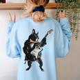 Boston Terrier Guitar Women's Sweatshirt Back Print Light Blue