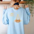 Boston Terrier Halloween Cute Bostie Dog Pocket Boo Women's Sweatshirt Back Print Light Blue