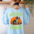 Boston Terrier Halloween Zombie American Gentleman Dog Lover Women's Sweatshirt Back Print Light Blue