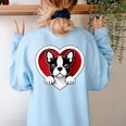 Boston Terrier Heart Cute Puppy Lover Or Dog Owner Women's Sweatshirt Back Print Light Blue
