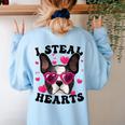 Boston Terrier Heart Glasses Girls Bostie Valentines Day Women's Sweatshirt Back Print Light Blue