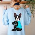 Boston Terrier I Love Mom Apparel Women's Sweatshirt Back Print Light Blue