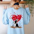 Boston Terrier Lover Heart Shape Boston Terrier Valentine Women's Sweatshirt Back Print Light Blue