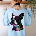 Boston Terrier Lovers Colorful Pop Art Boston Terrier Women's Sweatshirt Back Print Light Blue