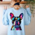 Boston Terrier Lovers Pop Art Boston Terrier Women's Sweatshirt Back Print Light Blue