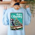 Boston Terrier Merry Christmas Tree Truck Dog X-Mas Women's Sweatshirt Back Print Light Blue