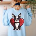 Boston Terrier Mom Dad Bostie Dog Lover Valentines Day Women's Sweatshirt Back Print Light Blue