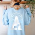 Boston Terrier Mom Dad Dog Alien UFO Women's Sweatshirt Back Print Light Blue