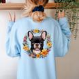 Boston Terrier Mom Floral Bostie Dog Lover Flowers Cute Women's Sweatshirt Back Print Light Blue