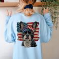 Boston Terrier Patriotic 4th Of July USA American Flag Women's Sweatshirt Back Print Light Blue
