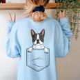Boston Terrier In The Pocket Cute Boston Terrier Dog Lovers Men Women Girls Kids Women's Sweatshirt Back Print Light Blue