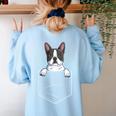 Boston Terrier In The Pocket Cute Boston Terrier Dog Lovers For Men Women Girls Kids Women's Sweatshirt Back Print Light Blue