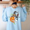 Boston Terrier Pumpkin Jack O Lantern Halloween Women's Sweatshirt Back Print Light Blue
