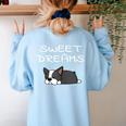 Boston Terrier Puppy Sweet Dreams Pajama For Bedtime Tank Top Women's Sweatshirt Back Print Light Blue