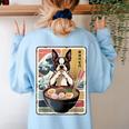 Boston Terrier Ramen Noodles Japanese Art Retro Ocean Waves Women's Sweatshirt Back Print Light Blue