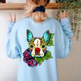 Boston Terrier In Red Day Of The Dead Sugar Skull Dog Women's Sweatshirt Back Print Light Blue