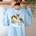 Boston Terrier Riding Unicorn Boys Girls Kids Rainbow Women's Sweatshirt Back Print Light Blue