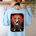Boston Terrier Samurai Ninja Vintage Anime Japanese Ukiyo-e Women's Sweatshirt Back Print Light Blue