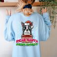 Boston Terrier Santa Claus Christmas Dog Women's Sweatshirt Back Print Light Blue