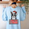 Boston Terrier Santa Claus Hat Merry Christmas Dog X-Mas Women's Sweatshirt Back Print Light Blue