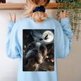 Boston Terrier Selfie Full Moon Flying Witch Halloween Dog Women's Sweatshirt Back Print Light Blue