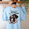 Boston Terrier Shirt I Didn't Fart My Butt Blew You A Kiss Women's Sweatshirt Back Print Light Blue