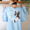 Boston Terrier Shirts For Women Girls Kids Heart Cute Women's Sweatshirt Back Print Light Blue