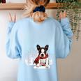 Boston Terrier In The Snow Merry Christmas Winter Women's Sweatshirt Back Print Light Blue