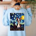 Boston Terrier Starry Night Van Gogh Art Women's Sweatshirt Back Print Light Blue